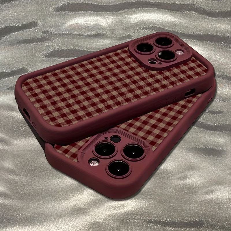 Wine & Beer Packages - Wijnrood vintage roodbruine geruite TPU telefoonhoesje